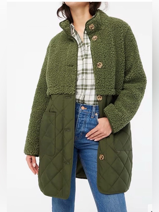 J. Crew Jackets & Blazers - J. Crew Mixed Media Sherpa Coat in Distressed Fatigue Green barn jacket olive